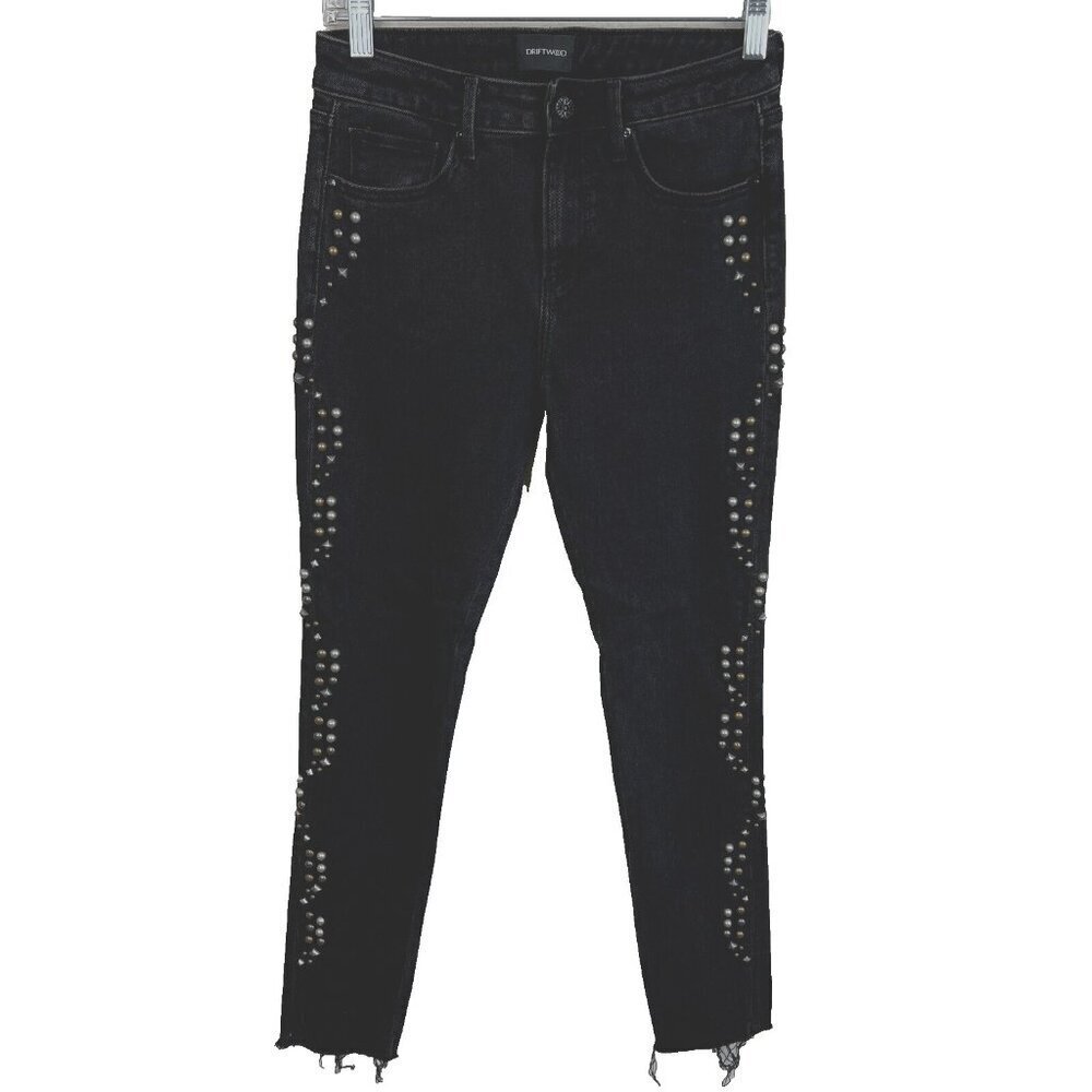 Driftwood Jackie Studded Jeans Black Size 25 Skinny Leg Frayed Casual